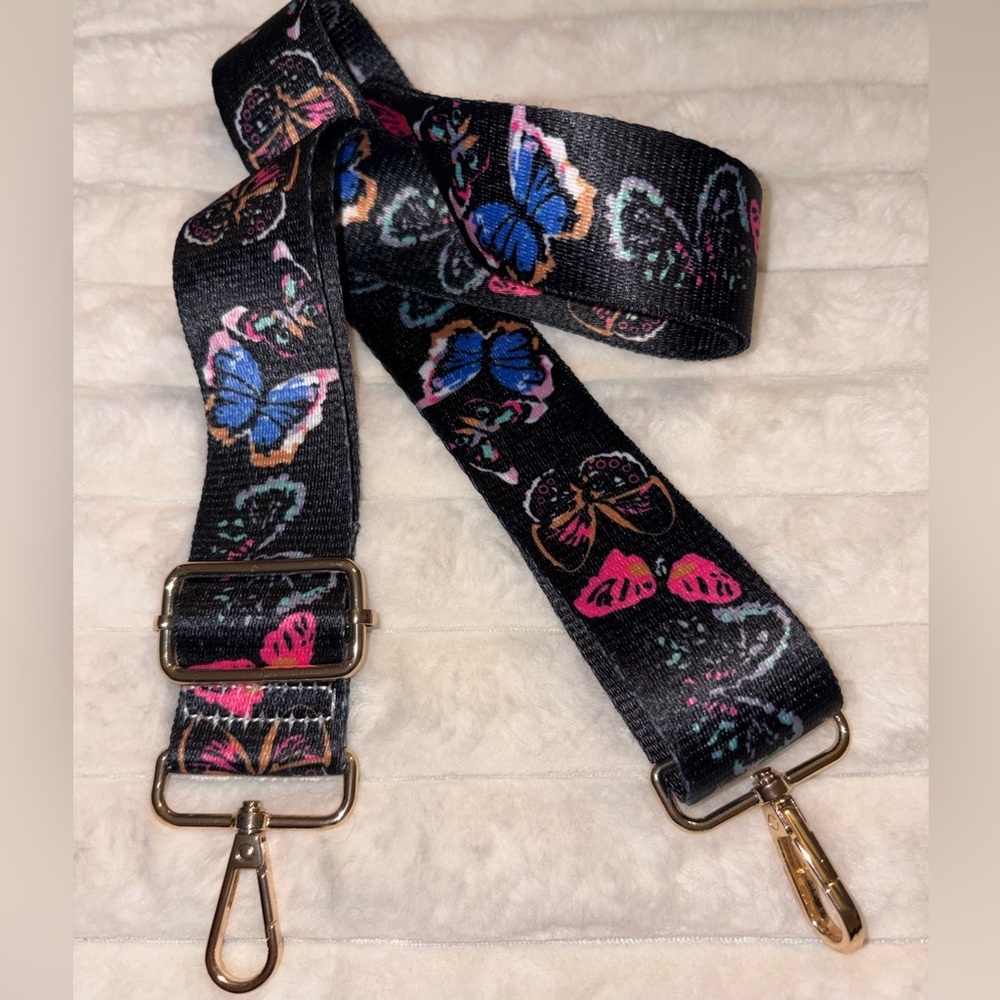 Guitar Handbag Butterfly Print Strap with Gold Hardware